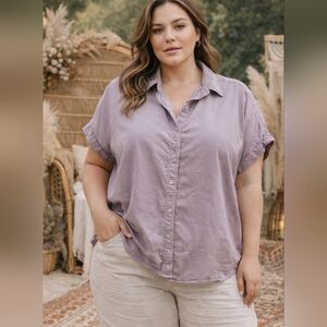 Tilley 100% Tencel Lavender Button-Down Top Soft Casual Office Boho Shirt